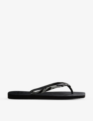 Havaianas Womens Black Square Velvet-strap Rubber Flip Flops