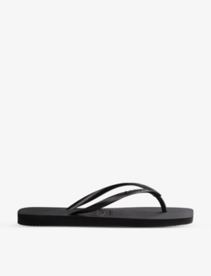 Shop Havaianas Slim Square-toe Rubber Flip Flops In Black