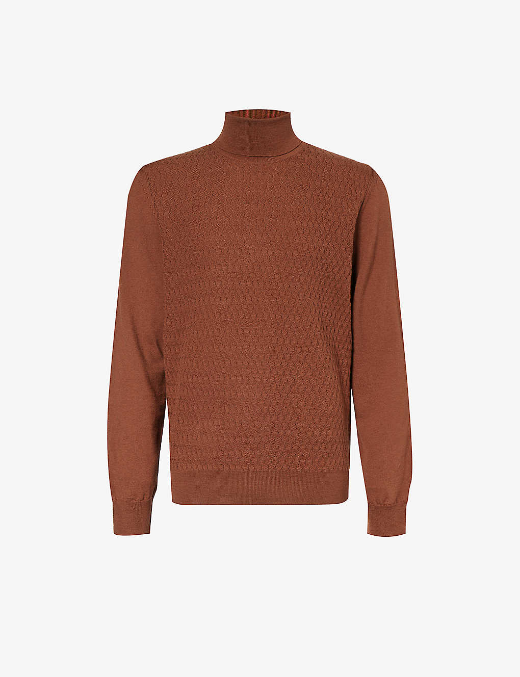 Corneliani Mens Burnt Orange Roll-neck Textured-knit Wool Jumper