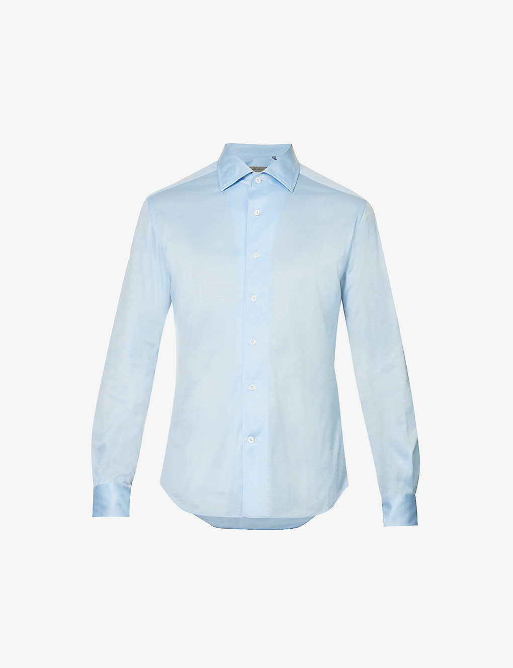 Corneliani Mens Blue Spread-collar Regular-fit Cotton-jersey Shirt