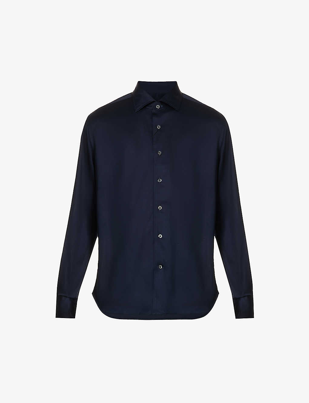 Shop Corneliani Men's Navy Spread-collar Regular-fit Cotton-jersey Shirt
