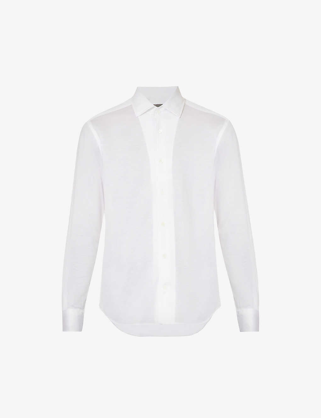 Corneliani Mens White Spread-collar Regular-fit Cotton-jersey Shirt