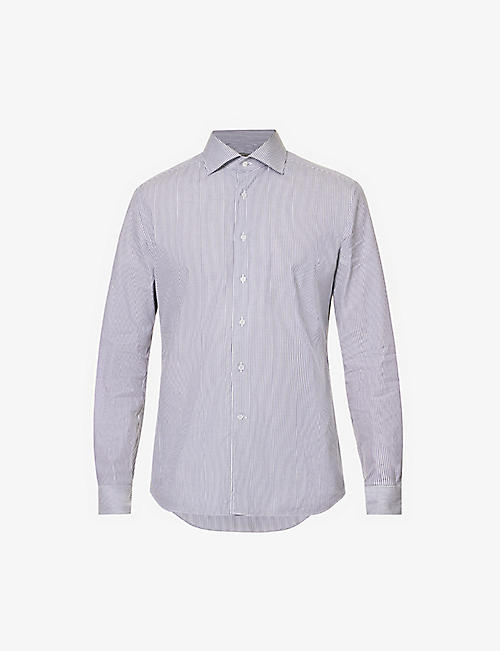 CORNELIANI: Brand-patch curved-hem regular-fit cotton-poplin shirt