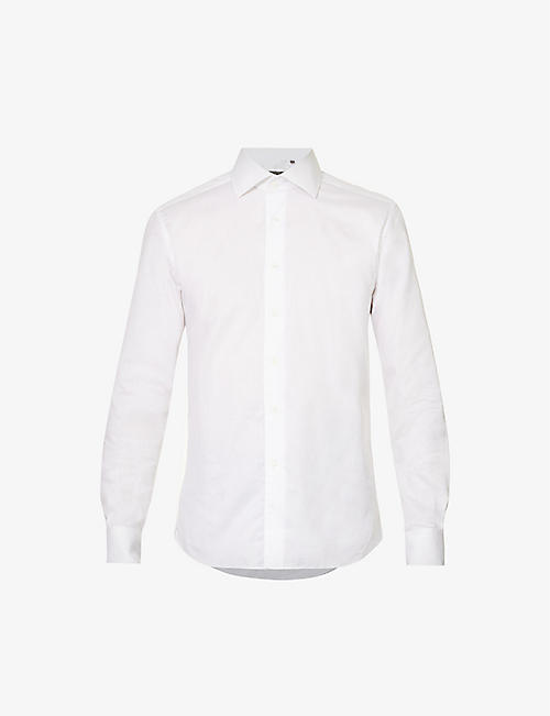 CORNELIANI: Brand-patch curved-hem regular-fit cotton-poplin shirt