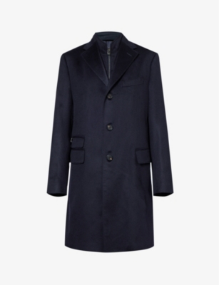 Corneliani Mens Navy Single-breasted Darted Regular-fit Cashmere Coat