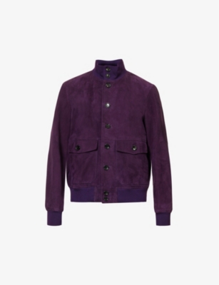 Purple Suede Bomber Jacket