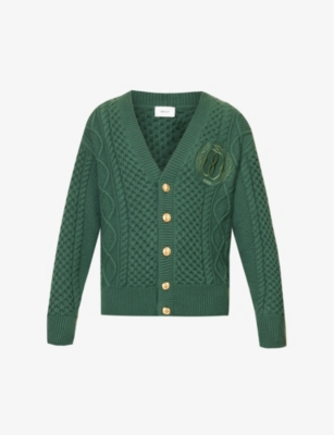 BALLY BRAND-EMBROIDERED CABLE-KNIT RELAXED-FIT WOOL CARDIGAN