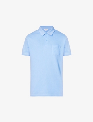 Sunspel Mens Cool Blue Riviera Regular-fit Cotton-piqué Polo Shirt