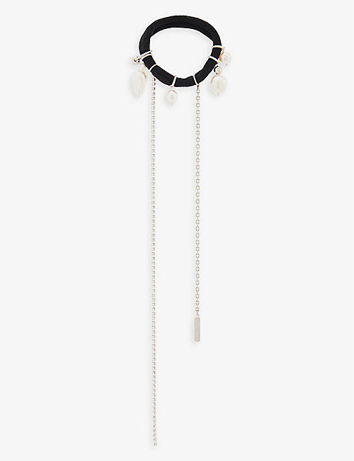 JUSTINE CLENQUET: Taylor crystal and pearl-embellished palladium-plated brass hair tie