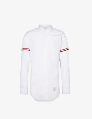Thom Browne Mens White Grosgrain-trim Regular-fit Cotton-poplin Shirt