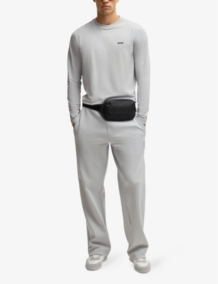 Shop Hugo Boss Mens Light/pastel Grey Brand-print Long-sleeve Cotton-jersey T-shirt Xl