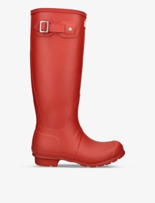 Hunter Womens Red Original Tall Buckle-embellished Rubber Wellington Boots In Military Red