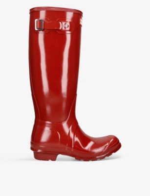 HUNTER HUNTER WOMEN'S RED ORIGINAL TALL GLOSS BUCKLE-EMBELLISHED RUBBER WELLINGTON BOOTS,67928010