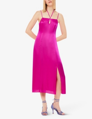 Shop Whistles Women's Pink Cut-out Halterneck Satin Midi Dress