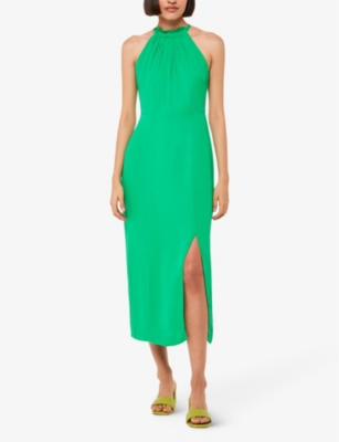 Whistles Womens Green Eliza Halterneck Side-slit Woven Midi Dress In Green