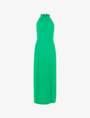 Whistles Womens Green Eliza Halterneck Side-slit Woven Midi Dress