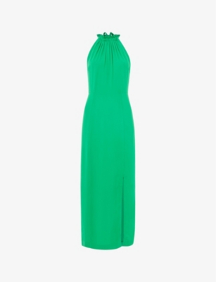 Whistles Womens Green Eliza Halterneck Side-slit Woven Midi Dress In Green
