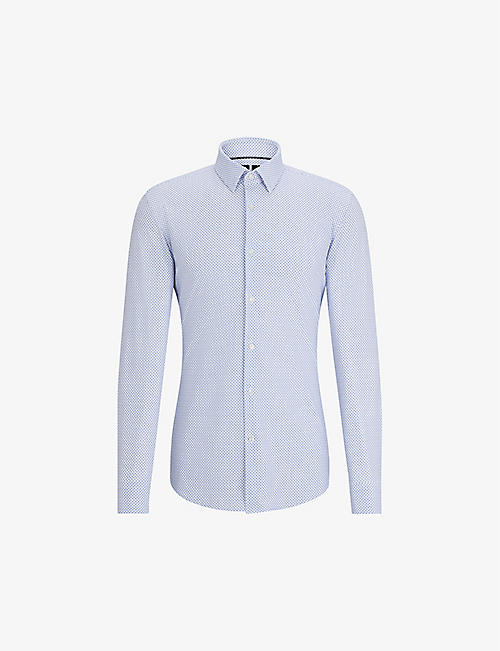 BOSS: Micro-print slim-fit stretch-woven shirt