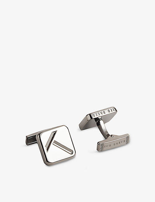 TED BAKER: Klassik logo-engraved brass-blend cufflinks and tie clip set