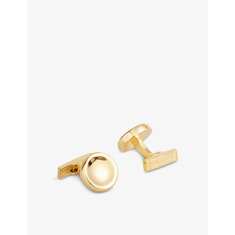 Ted Baker Curve Brand-engraved Brass-blend Cufflinks In Gold-col