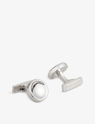 Ted Baker Mens Silver-col Curve Brand-engraved Brass-blend Cufflinks