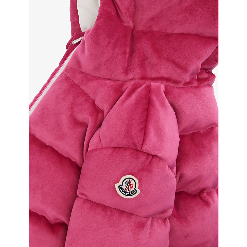 Shop Moncler Daos Brand-patch Stretch-velour Down Jacket 12 Months - 3 Years In Pink