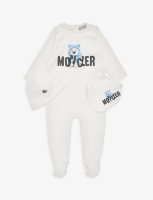 MONCLER: Logo-patch three-piece cotton-jersey set 3-12 months