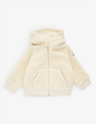 MONCLER MONCLER WHITE MULTI LOGO-EMBROIDERED ZIP-UP FLEECE HOODY 9 MONTHS-3 YEARS,67944973