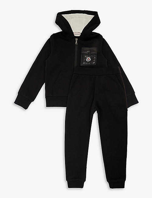 MONCLER: Logo-patch hooded cotton-jersey tracksuit 4-14 years