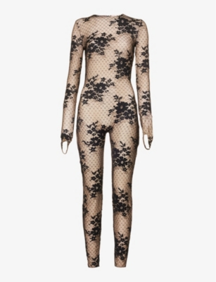 WOLFORD Wolford x N21 Pattie floral lace stretch mesh jumpsuit