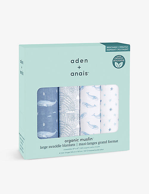 ADEN + ANAIS: Oceanic graphic-print organic-cotton muslins pack of four