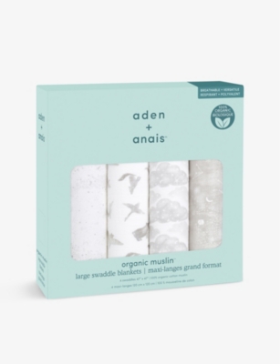 ADEN + ANAIS: Map graphic-print organic-cotton muslin pack of four