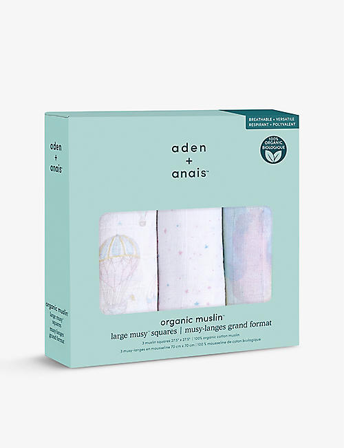 ADEN + ANAIS: Pack of three Above the clouds organic-cotton muslin squares