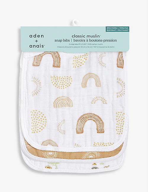 ADEN + ANAIS: Keep Rising graphic-print organic-cotton bibs pack of three