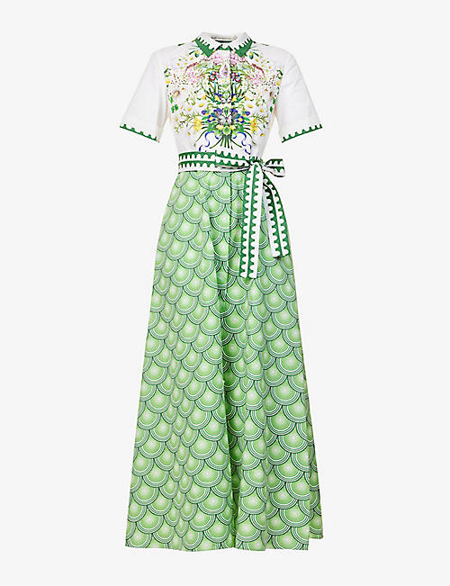 MARY KATRANTZOU：几何图案自系式常规版型棉质长款连衣裙