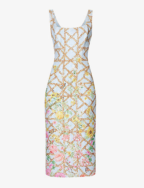 MARY KATRANTZOU: Agave sequin-embellished fitted woven midi dress