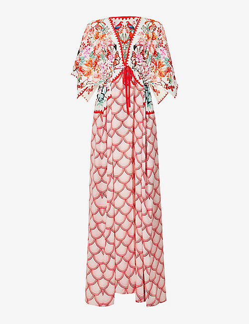 MARY KATRANTZOU: Taormina graphic-print silk-crepe maxi dress kaftan dress