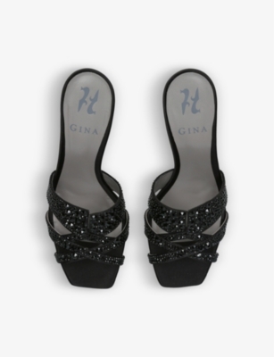 Shop Gina Women's Black Opera Crystal-embellished Leather Heeled Sandals