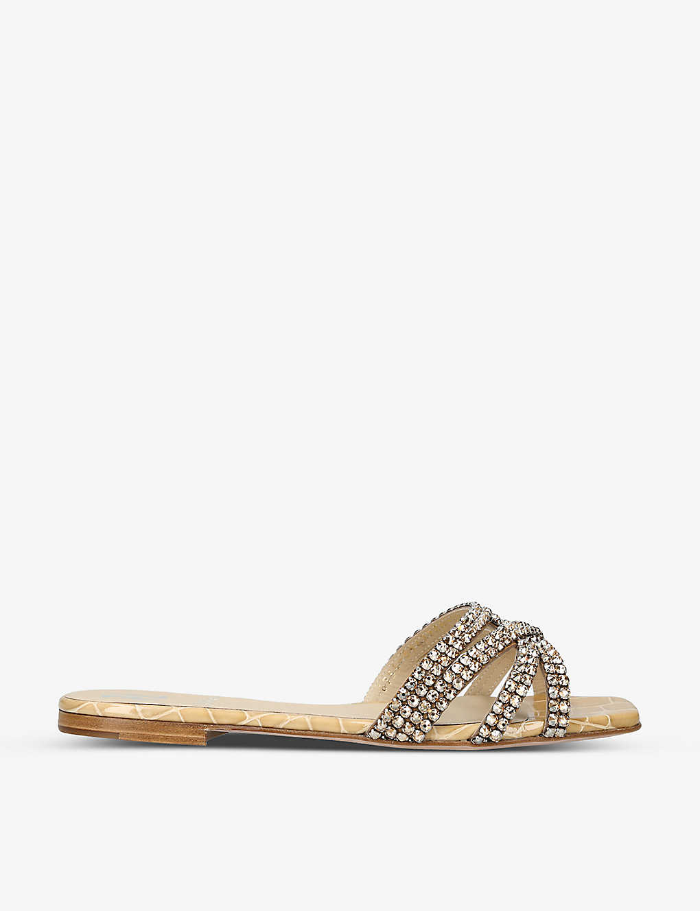 Shop Gina Portland Crystal-embellished Croc-embossed Leather Sandals In Gold