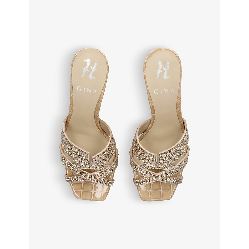 Shop Gina Women's Gold Cambon Crystal-embellished Leather Wedge Sandals