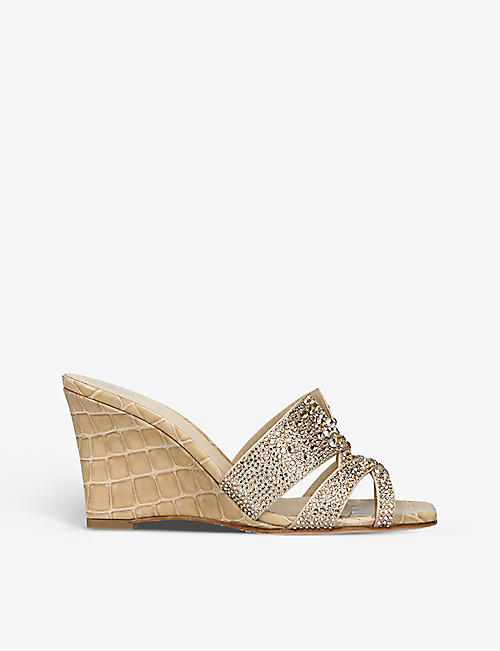 GINA: Cambon crystal-embellished leather wedge sandals