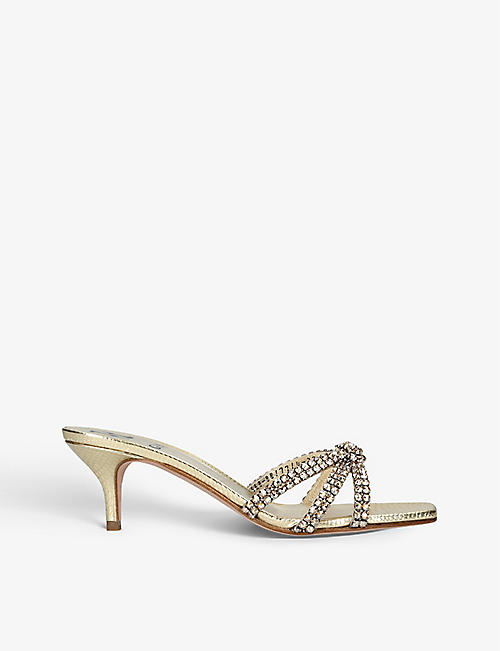 GINA: Fire crystal-embellished woven heeled mules
