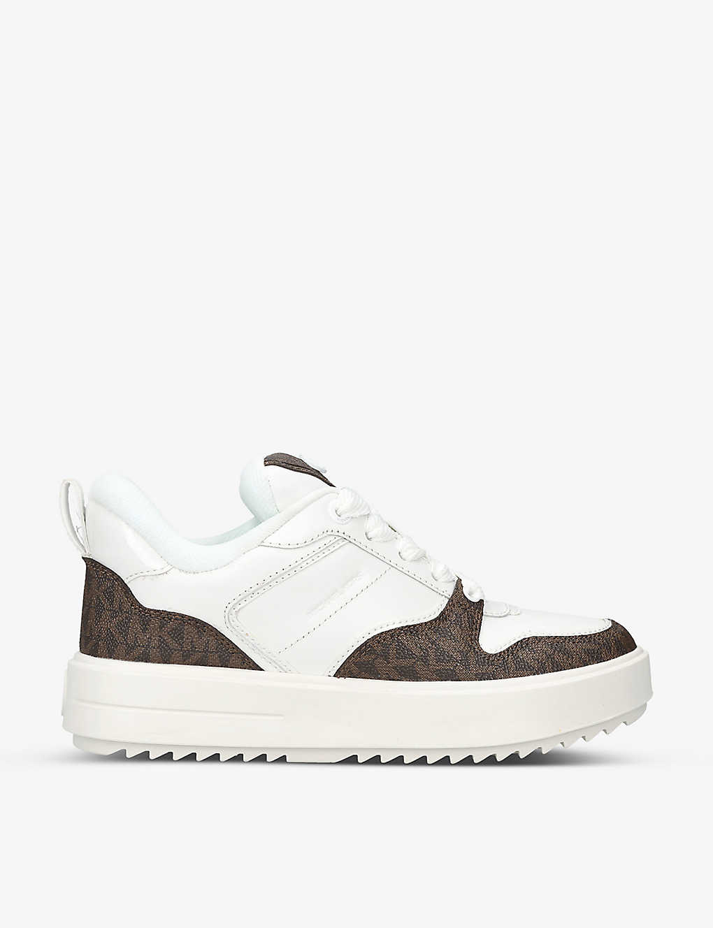 Michael Michael Kors Rumi Panelled Monogram-print Leather And Canvas High-top Trainers In Brown/oth