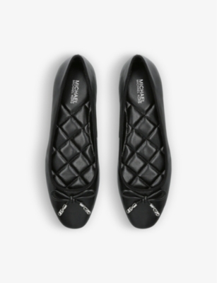 Shop Michael Michael Kors Black Nori Beaded Bow-embellished Leather Ballet Flats