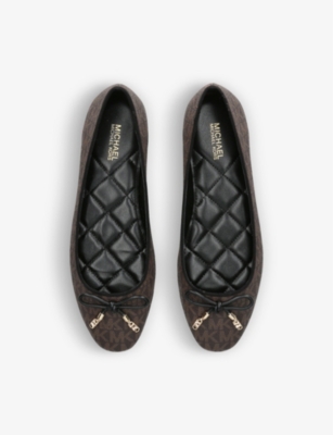 Shop Michael Michael Kors Womens Brown Nori Monogram-print Faux-leather Ballet Flats