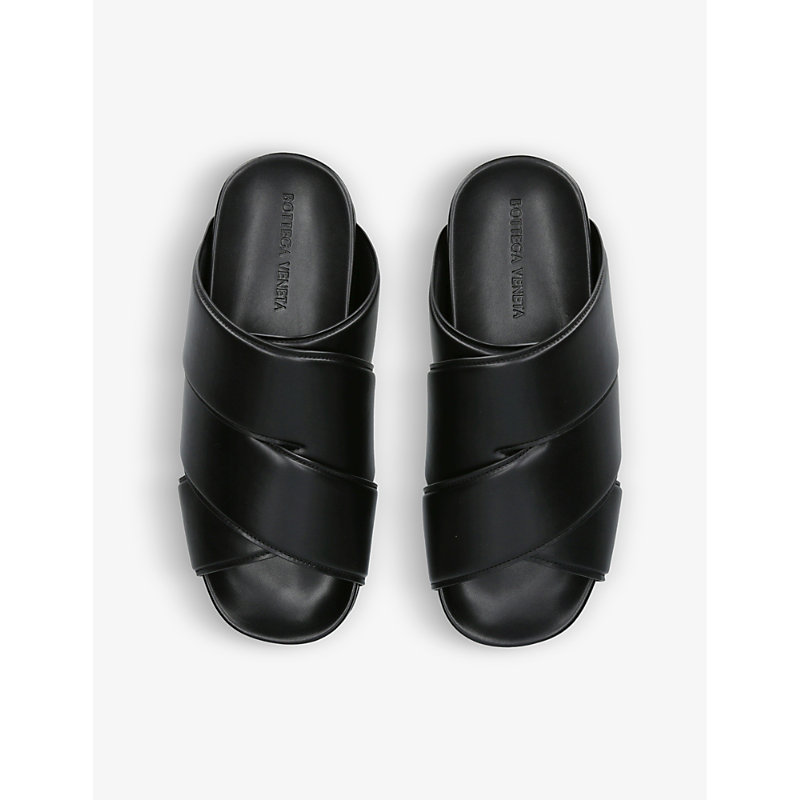 Shop Bottega Veneta Men's Black Logo-debossed Leather Sandals