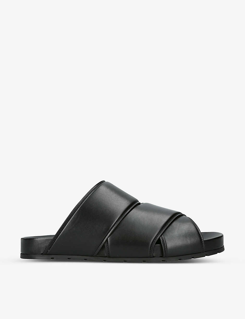 Bottega Veneta Mens Black Logo-debossed Leather Sandals