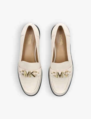 Shop Michael Michael Kors Women's Cream Tiegan Logo-plaque Leather Loafers