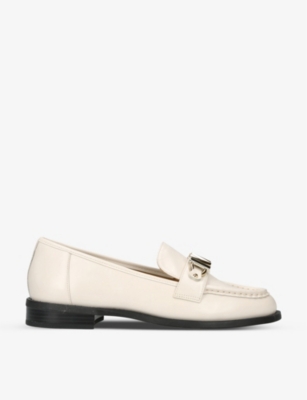 Shop Michael Michael Kors Womens Cream Tiegan Logo-plaque Leather Loafers