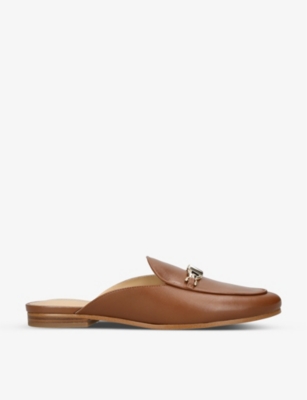 Michael Michael Kors Womens Tan Tiffanie Logo-plaque Leather Mules